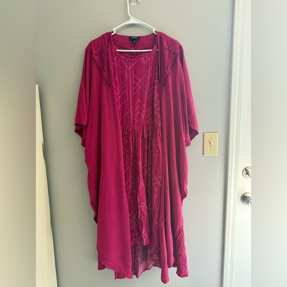 Torrid Dress & Kimono Cardigan Womens SZ 2 1/2 Pink Flowy MIDI Draped Front - Picture 1 of 14